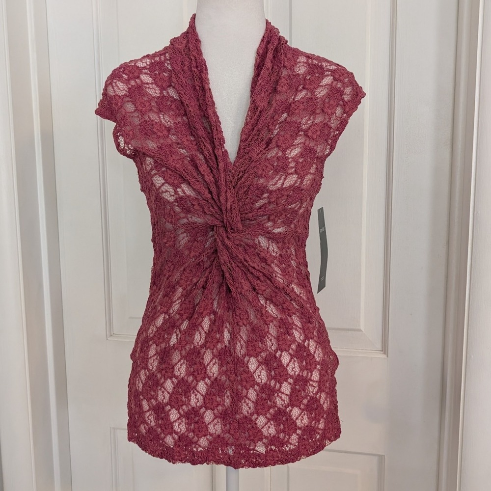 Karen Kane Y2K Long Lacey Fitted Knot Top LARGE Festival Fairy Sheer Mauve Women
